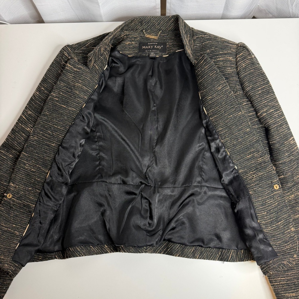 Mary Kay by Twin Hill Tweed Peplum Blazer Jacket Black/Gold Womens Petite Sz 12P - Picture 10 of 12